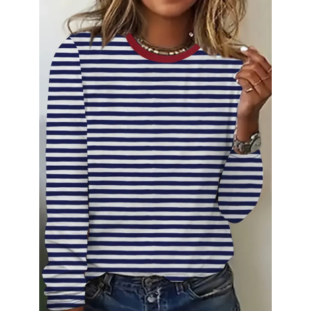 Women's Striped Long Sleeve Tee T-shirt Crew Neck Printing Casual Spring/Fall Graphic Tee Top