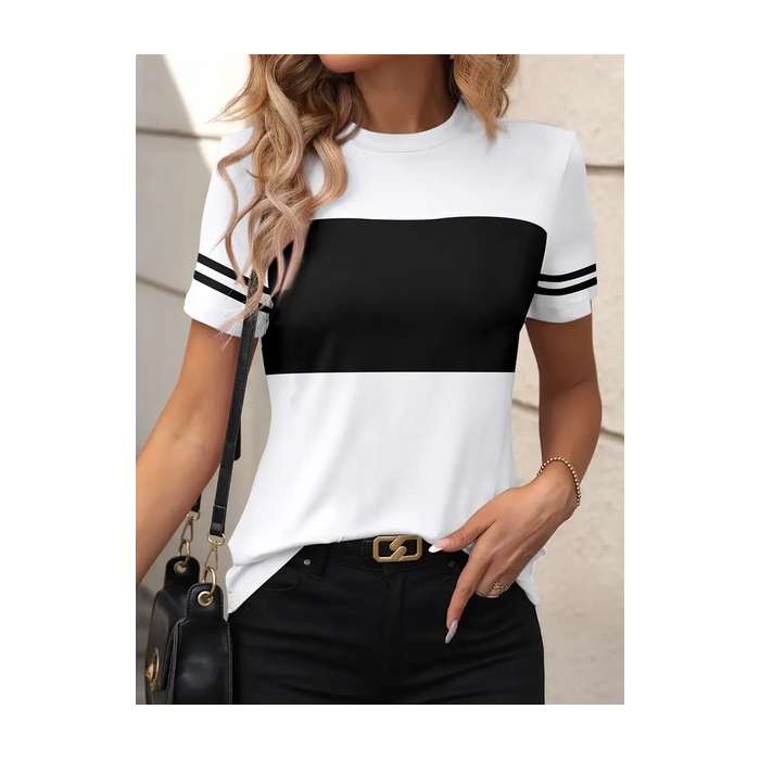 Women's Striped Short Sleeve Tee T-shirt Crew Neck Printing Casual Summer Graphic Tee Top
