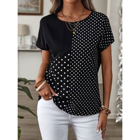 Women Polka Dots Short Sleeve Tee T-shirt Crew Neck Printing Casual Summer Graphic Tee Top