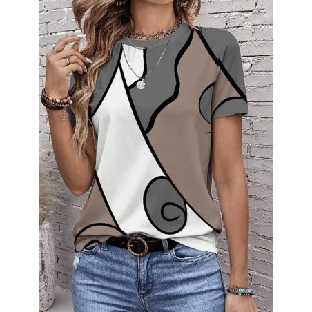 Women Abstract Short Sleeve Tee T-shirt Crew Neck Printing Casual Summer Graphic Tee Top