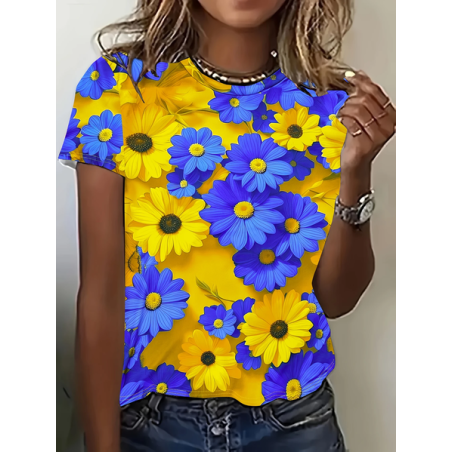 Women Floral Short Sleeve Tee T-shirt Crew Neck Printing Casual Summer Graphic Tee Top