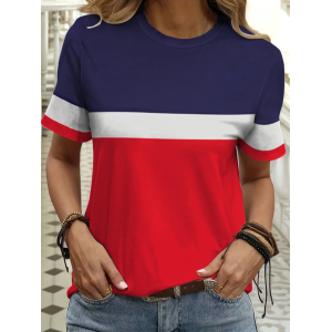 Women Striped Short Sleeve Tee T-shirt Crew Neck Printing Casual Summer Graphic Tee Top