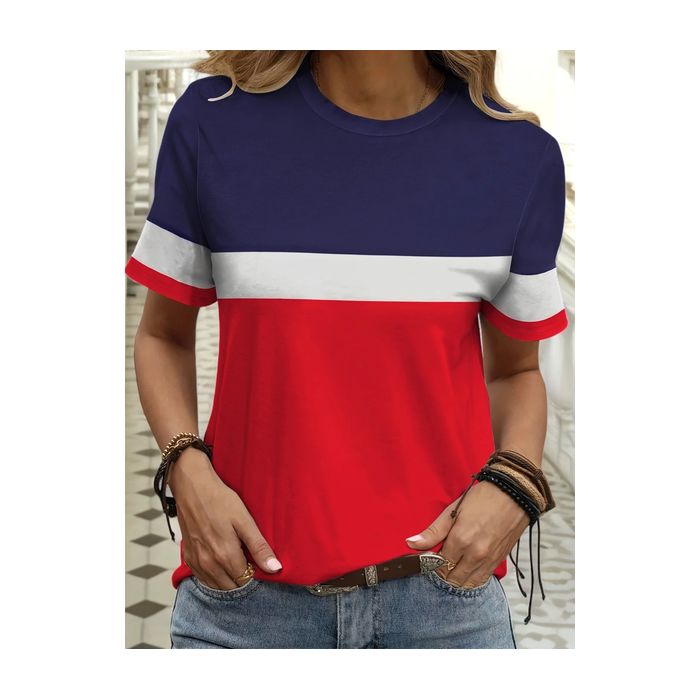 Women Striped Short Sleeve Tee T-shirt Crew Neck Printing Casual Summer Graphic Tee Top