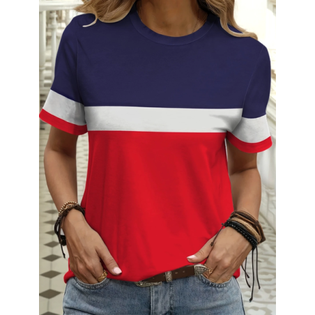 Women Striped Short Sleeve Tee T-shirt Crew Neck Printing Casual Summer Graphic Tee Top