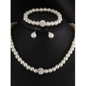 Creative Jewelry Imitation Pearl Necklace Bracelet Earrings Set Three Pieces