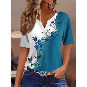 Women Floral Short Sleeve Tee T-shirt Crew Neck Printing Casual Summer Graphic Tee Top