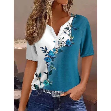 Women Floral Short Sleeve Tee T-shirt Crew Neck Printing Casual Summer Graphic Tee Top