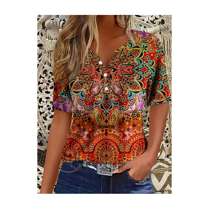 Women Floral Short Sleeve Tee T-shirt Crew Neck Printing Casual Summer Graphic Tee Top