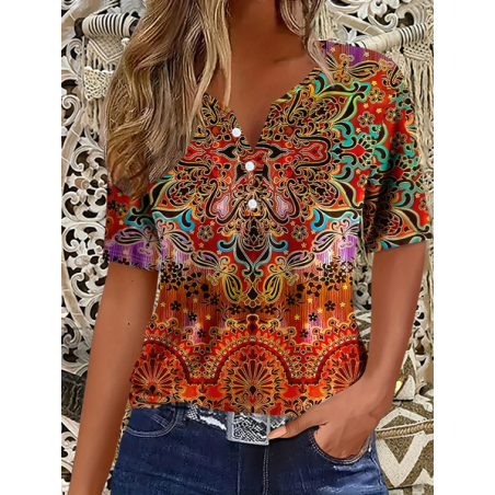 Women Floral Short Sleeve Tee T-shirt Crew Neck Printing Casual Summer Graphic Tee Top