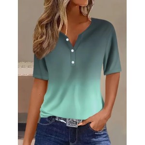 Women Ombre Short Sleeve Tee T-shirt Crew Neck Printing Casual Summer Graphic Tee Top