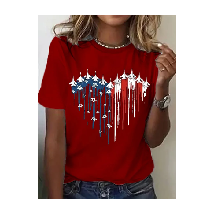 Women Independence Day (Flag) Short Sleeve Tee T-shirt Crew Neck Printing Casual Summer Graphic Tee Top