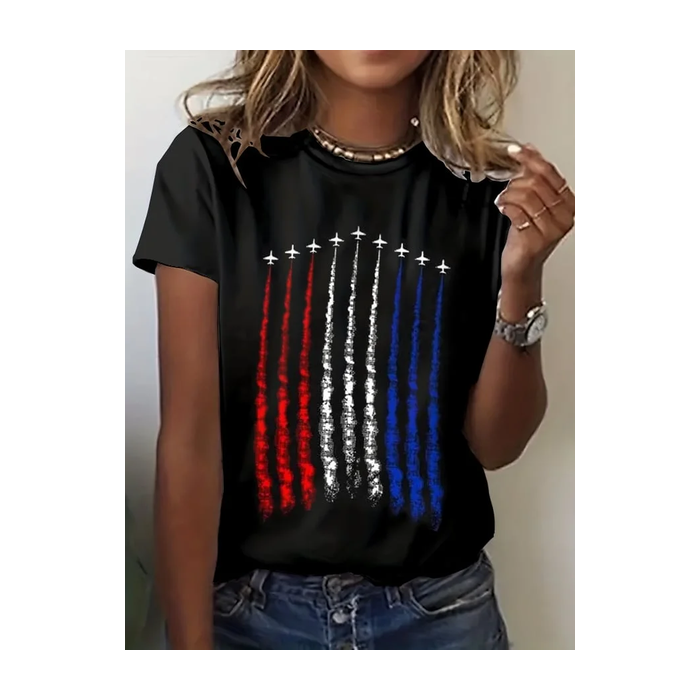 Women Independence Day (Flag) Short Sleeve Tee T-shirt Crew Neck Printing Casual Summer Graphic Tee Top