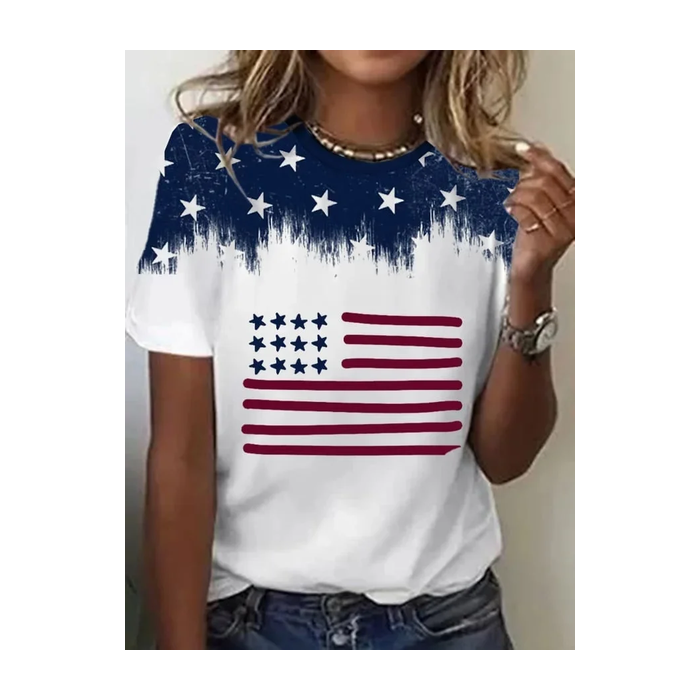 Women Independence Day (Flag) Short Sleeve Tee T-shirt Crew Neck Printing Casual Summer Graphic Tee Top