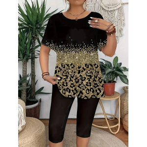 Women Leopard Short Sleeve Tee T-shirt Crew Neck Printing Casual Summer Graphic Tee Top