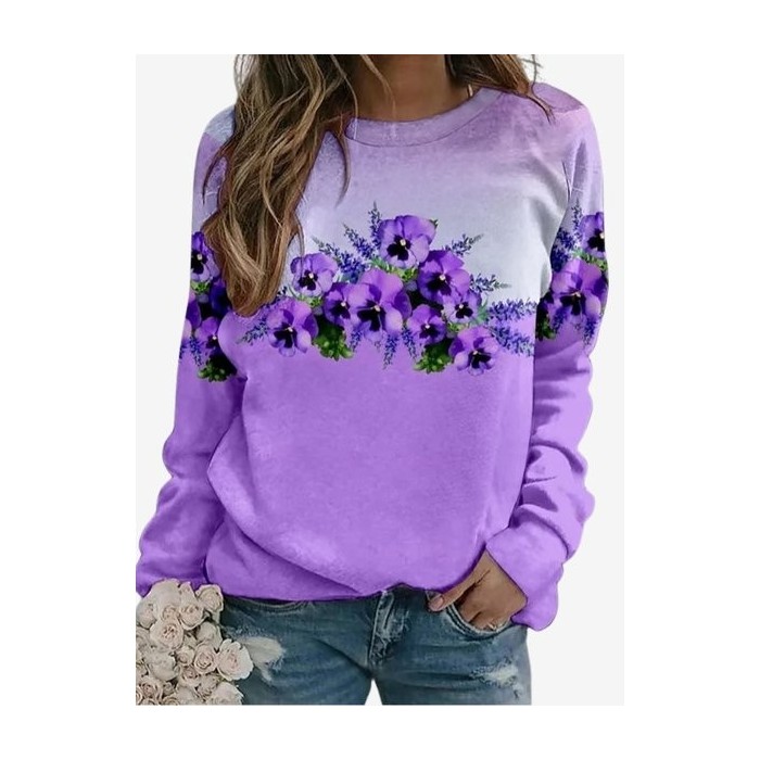 Women's Crew Neck Floral Casual Spring/Fall Long Sleeve Sweatshirt
