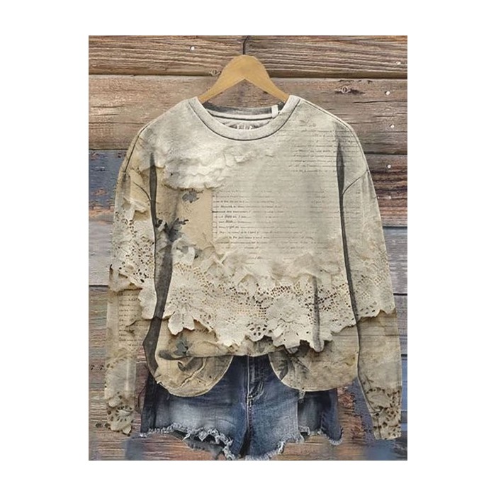 Women's Crew Neck Floral Casual Spring/Fall Long Sleeve Sweatshirt