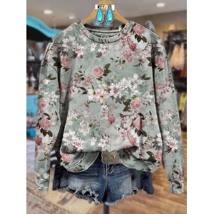 Women's Crew Neck Floral Casual Spring/Fall Long Sleeve Sweatshirt