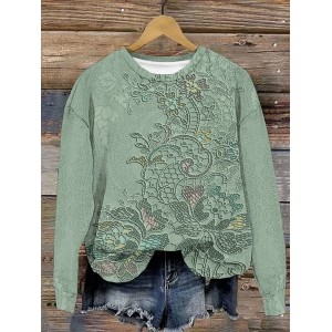 Women's Crew Neck Floral Casual Spring/Fall Long Sleeve Sweatshirt