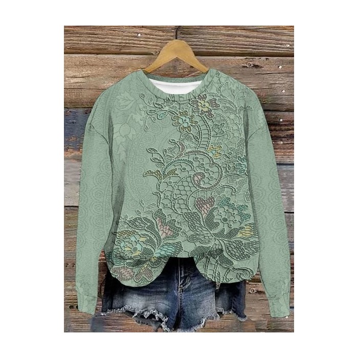 Women's Crew Neck Floral Casual Spring/Fall Long Sleeve Sweatshirt