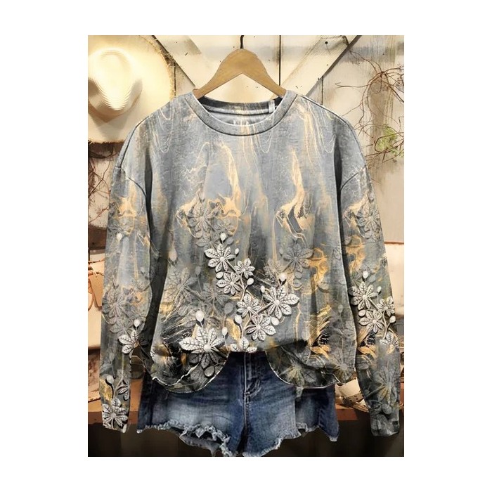 Women's Crew Neck Floral Casual Spring/Fall Long Sleeve Sweatshirt