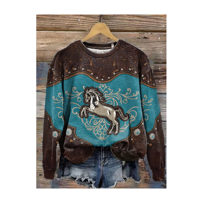 Women's Crew Neck Horse Casual Spring/Fall Long Sleeve Sweatshirt