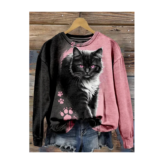 Women's Crew Neck Cat Casual Spring/Fall Long Sleeve Sweatshirt