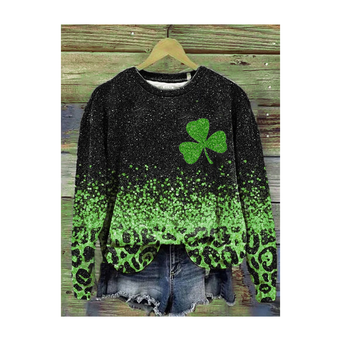 Women's Leopard St. Patrick's Day Floral Shamrock Casual Spring/Fall Long Sleeve Sweatshirt