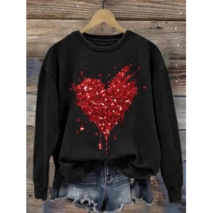 Women's Crew Neck Heart/Cordate Printing Casual Spring/Fall Long Sleeve Sweatshirt