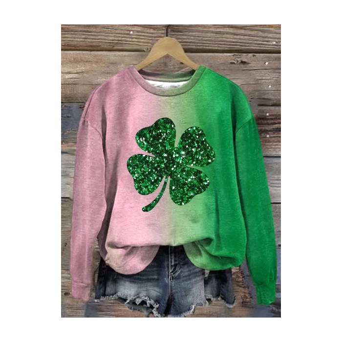 Women's St. Patrick's Day Floral Ombre Shamrock Casual Spring/Fall Long Sleeve Sweatshirt