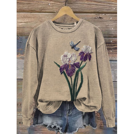 Women's Crew Neck Floral Printing Casual Spring/Fall Long Sleeve Sweatshirt