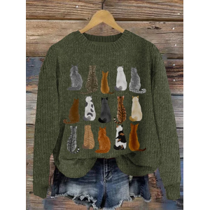 Women's Winter 3D Printing Casual Long Sleeve Crew Neck Knitted Sweater