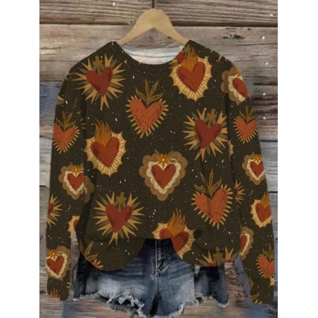 Women's Crew Neck Heart/Cordate Printing Casual Spring/Fall Long Sleeve Sweatshirt