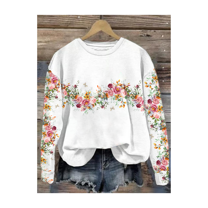 Women's Crew Neck Floral Printing Casual Spring/Fall Long Sleeve Sweatshirt