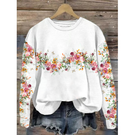 Women's Crew Neck Floral Printing Casual Spring/Fall Long Sleeve Sweatshirt