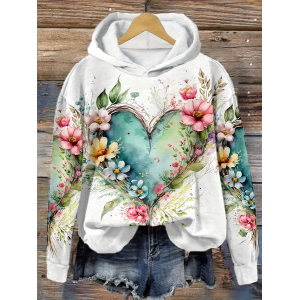 Women's Floral Spring/Fall Printing Long Sleeve Casual Daily Hoodie
