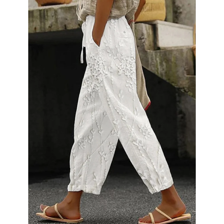 Women's Trousers Straight Pants Daily Going Out Casual Printing Linen Blend Floral Spring/Fall Pants