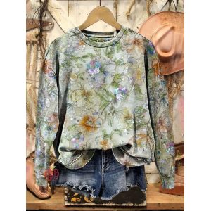 Women's Crew Neck Floral Printing Casual Spring/Fall Long Sleeve Sweatshirt