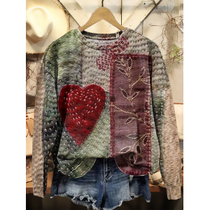 Women's Crew Neck Floral Printing Casual Spring/Fall Long Sleeve Sweatshirt