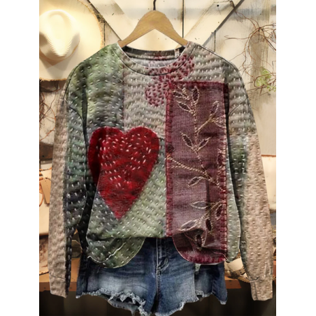 Women's Crew Neck Floral Printing Casual Spring/Fall Long Sleeve Sweatshirt