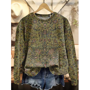 Women's Crew Neck Floral Printing Casual Spring/Fall Long Sleeve Sweatshirt