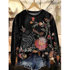 Women's Crew Neck Floral Printing Casual Spring/Fall Long Sleeve Sweatshirt