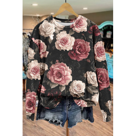 Women's Crew Neck Floral Printing Casual Spring/Fall Long Sleeve Sweatshirt