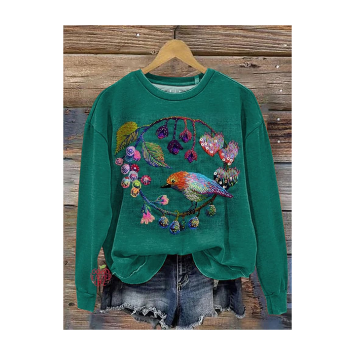 Women's Crew Neck Floral Printing Casual Spring/Fall Long Sleeve Sweatshirt