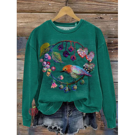 Women's Crew Neck Floral Printing Casual Spring/Fall Long Sleeve Sweatshirt