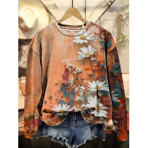 Women's Crew Neck Floral Printing Casual Spring/Fall Long Sleeve Sweatshirt