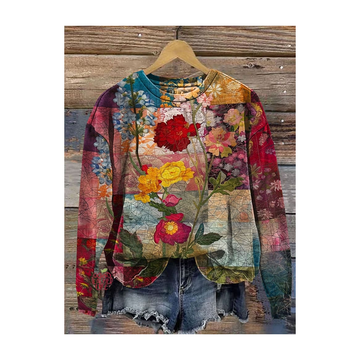 Women's Crew Neck Floral Printing Casual Spring/Fall Long Sleeve Sweatshirt