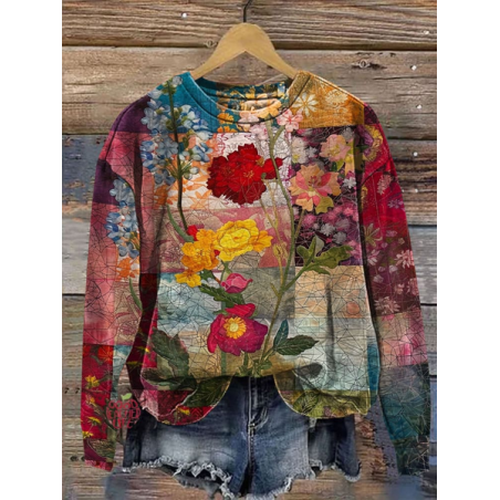 Women's Crew Neck Floral Printing Casual Spring/Fall Long Sleeve Sweatshirt