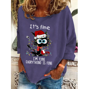 Women's Crew Neck Christmas Casual Spring/Fall Long Sleeve Sweatshirt