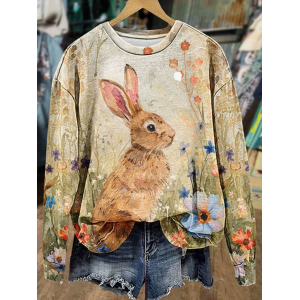 Women's Crew Neck Easter (rabbit) Printing Casual Spring/Fall Long Sleeve Sweatshirt