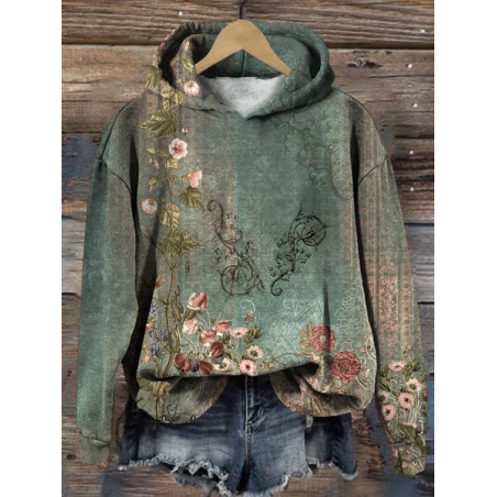 Women's Floral Spring/Fall Printing Long Sleeve Casual Daily Hoodie